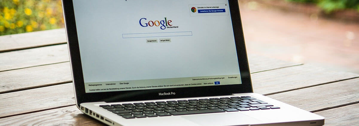 Google search engine pulled up on a laptop